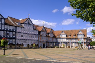 Town market, market square with town hall and monument to Duke August the Younger, Wolfenbüttel,