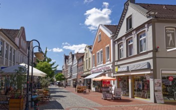Buildings and shops in Grosse Straße, a pedestrianised street in the old town of Verden. Verden,