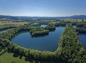 Landscape around the Weser lowlands near Großenwieden, aerial view. Hessisch Oldendorf, Lower