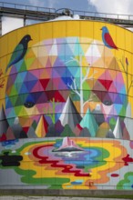 Saginaw, Michigan - The Shine Bright mural on abandoned grain elevators. The mural was created when