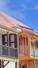 Caribbean cruise vacation. Colonial scenic colorful streets of Marigot in Saint Martin