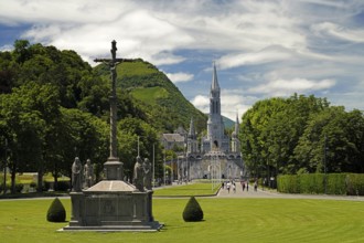 Saint district of Lourdes with the Rosary Square and basilica in the Marian pilgrimage town of