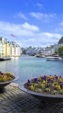 Alesund, port town on the west coast of Norway famous for Art Nouveau architecture and fjords