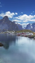 Beautiful Reine fishing village, scenic dramatic views of Lofoten islands in Norway