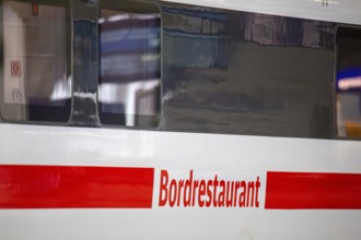 Close-up of the on-board restaurant car of an ICE train