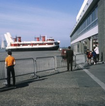 Hoverlloyd SR N4 model hovercraft 'Sure' at Pegwell Bay, Ramsgate Hoverport, Kent, England, UK 1970