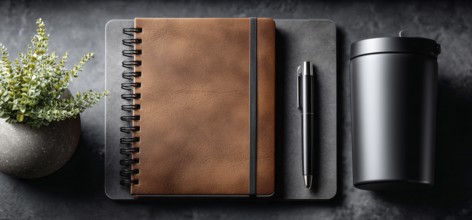 Minimalistic flat lay of office workflow productivity tools that improve efficiency and saving time