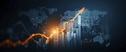 Stock market and economy growth trend fluctuations. Advanced graph business analytic tool that