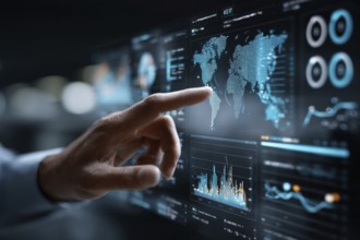 Stock market and economy growth trend fluctuations. Stock broker tracking recession or growth