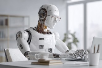 Concept of human and AI Artificial intelligence cooperation and coexisting while increasing