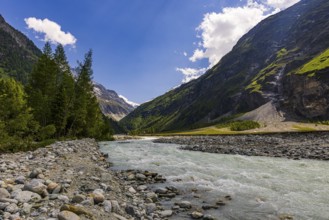 Torrential mountain stream La Navisence in the Zinal valley, Val d'Anniviers, Valais Alps, Canton
