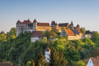 View of Harburg Castle in the evening light, Donau-Ries, Swabia, Bavaria, Germany