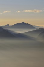 Grazing light in the mountains... Alpine panorama, Alpine peaks and mountain ranges in the Bavarian
