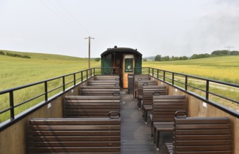 Observation car of the Raging Roland, narrow-gauge railway on Rügen, Mecklenburg-Western Pomerania,