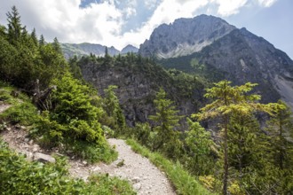 Hiking trail from Gaißalpe to Unterer Gaißalpsee, behind Rubihorn, near Oberstdorf, Oberallgäu,
