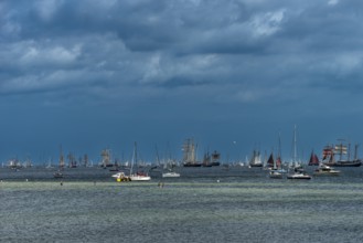 Windjammer Parade 2025 on the Kiel Fjord at the end of Kiel Week, tall ships, three-masters, escort