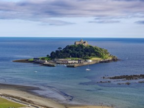 Saint Michael's Mount off the English coast in the English Channel. Marazion, Cornwall, South West