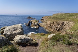 Rock formation and rock gate off the west coast of England in the Atlantic Ocean. Land's End, the
