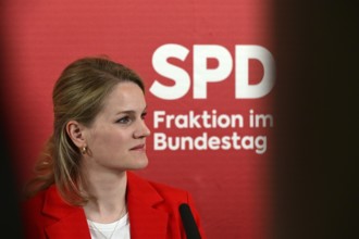 Sonja Eichwede, one of the deputy chairs of the SPD parliamentary group, making a press statement