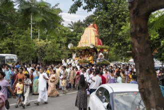 Hindu devotees takes part in Rath Yatra religious procession Guwahati, India on June 27, 2025. Rath