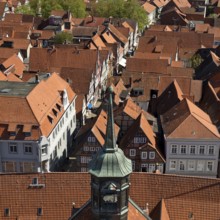 View from the town church tower over the roofs of the historic old town with its four hundred