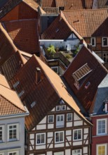 View from the town church tower over the roofs of the historic old town with its four hundred