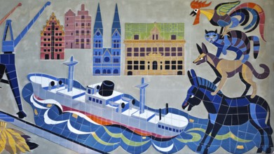 Wall mosaic, 1950s in the reception hall, detail of the advertising space for Martin Brinkmann AG