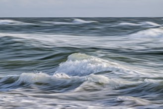Sea waves in motion, wiping effect, long exposure, near Hvide Sande, North Sea, Denmark