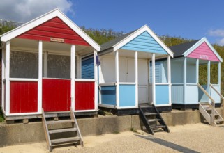 Seaside beach huts on the seafront at Southwold, Suffolk, England, UK