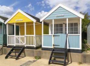 Seaside beach huts on the seafront at Southwold, Suffolk, England, UK