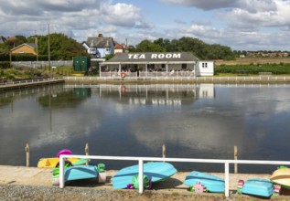 Boating Lake Tea Room building and Southwold, Suffolk, England, UK