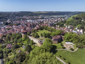 Aerial view of the city of Esslingen am Neckar with Esslingen Castle, district of Esslingen,