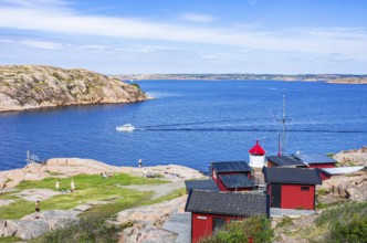 Rinkenäs seaside resort and view of the archipelago, coast of Lysekil, Bohuslän, Västra Götalands
