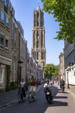 The historic centre of Utrecht, with many old houses, Dom tower, highest church tower in the