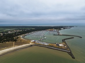 Marina in Le Verdon-sur-Mer from a drone, Nouvelle-Aquitaine, Gironde, France, EuropeLe