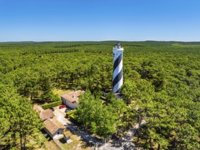 Phare de Contis Lighthouse from a drone, Saint Julien en Born, Saint-Julien-en-Born, Landes, France