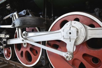 Driving wheels of the express train, steam locomotive P36 123 in the Prora Museum,