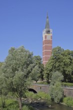 City church built in 1968 on the River Enz, Pforzheim, Northern Black Forest, Black Forest,