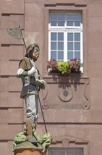 Sculpture of St George with lance, St George's Fountain, dragon slayer, detail, market fountain,