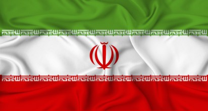 Realistic Iran flag waving. Close up of flag of Iran with cloth texture