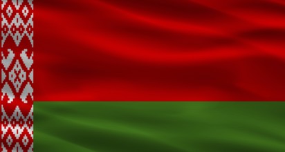 Belarusian flag with fabric texture. Realistic flag of Belarus waving