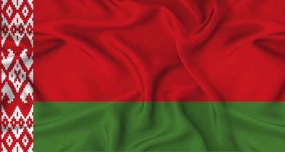 Realistic Belarus flag waving. Close up of flag of Belarus with cloth texture