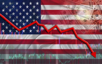USA financial fall on economy market. USA financial crisis on economic graph