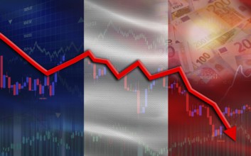 France financial fall on economy market. France financial crisis on economic graph