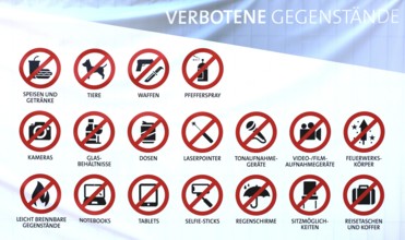 Prohibited objects, prohibition signs at an open air concert