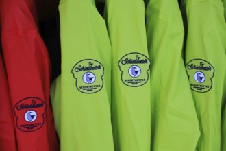 Weather jackets from the manufacturer Schietwetter in an outdoor shop in Husum, Schleswig Holstein,