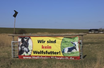 Protest poster of the shepherds in Eiderstedt on the North Sea against the settlement of wolves, we