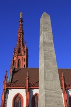 Obelisk, market fountain in the shape of an obelisk, Marienkapelle on the Würzburg market square,