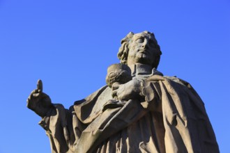 Carolus Borromäus statue, bridge saint on the Old Main Bridge in Würzburg, Lower Franconia,
