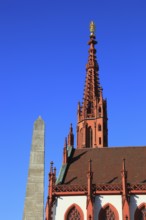 Obelisk, market fountain in the shape of an obelisk, Marienkapelle on the Würzburg market square,